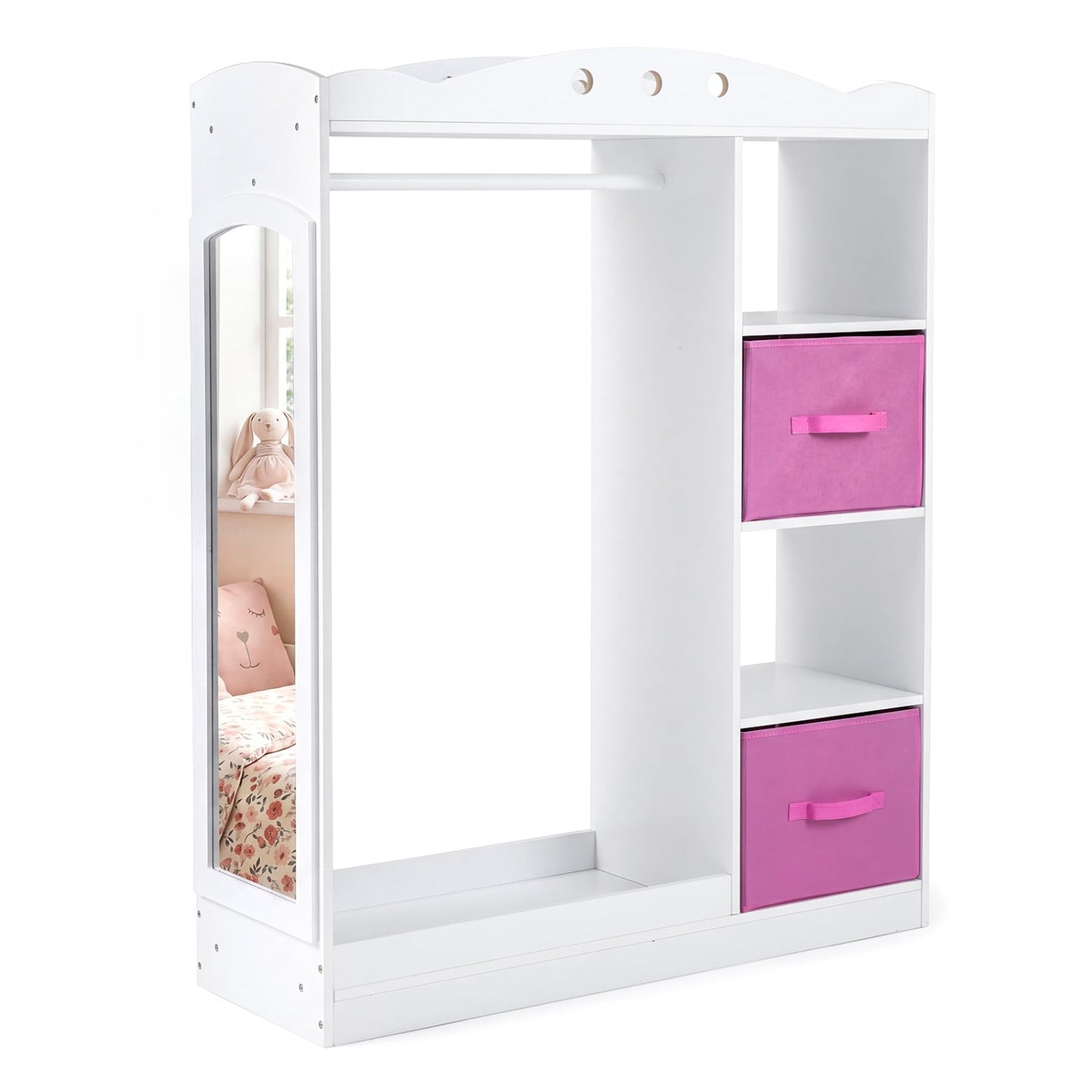 Kids Dress Up Storage With Mirror & Shelves, White