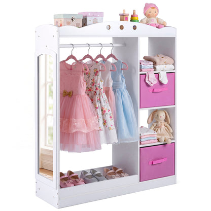 Kids Dress Up Storage With Mirror & Shelves, White