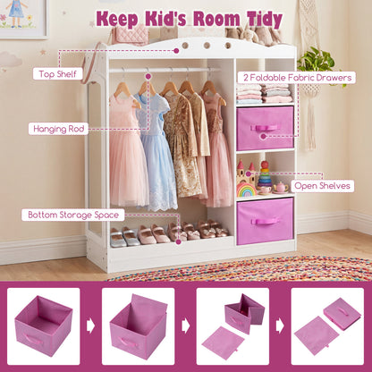 Kids Dress Up Storage With Mirror & Shelves, White
