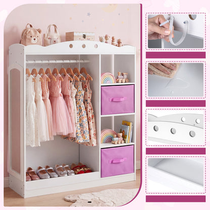 Kids Dress Up Storage With Mirror & Shelves, White