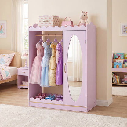 Kids Dress Up Storage with Mirror Door Cabinet, Pink
