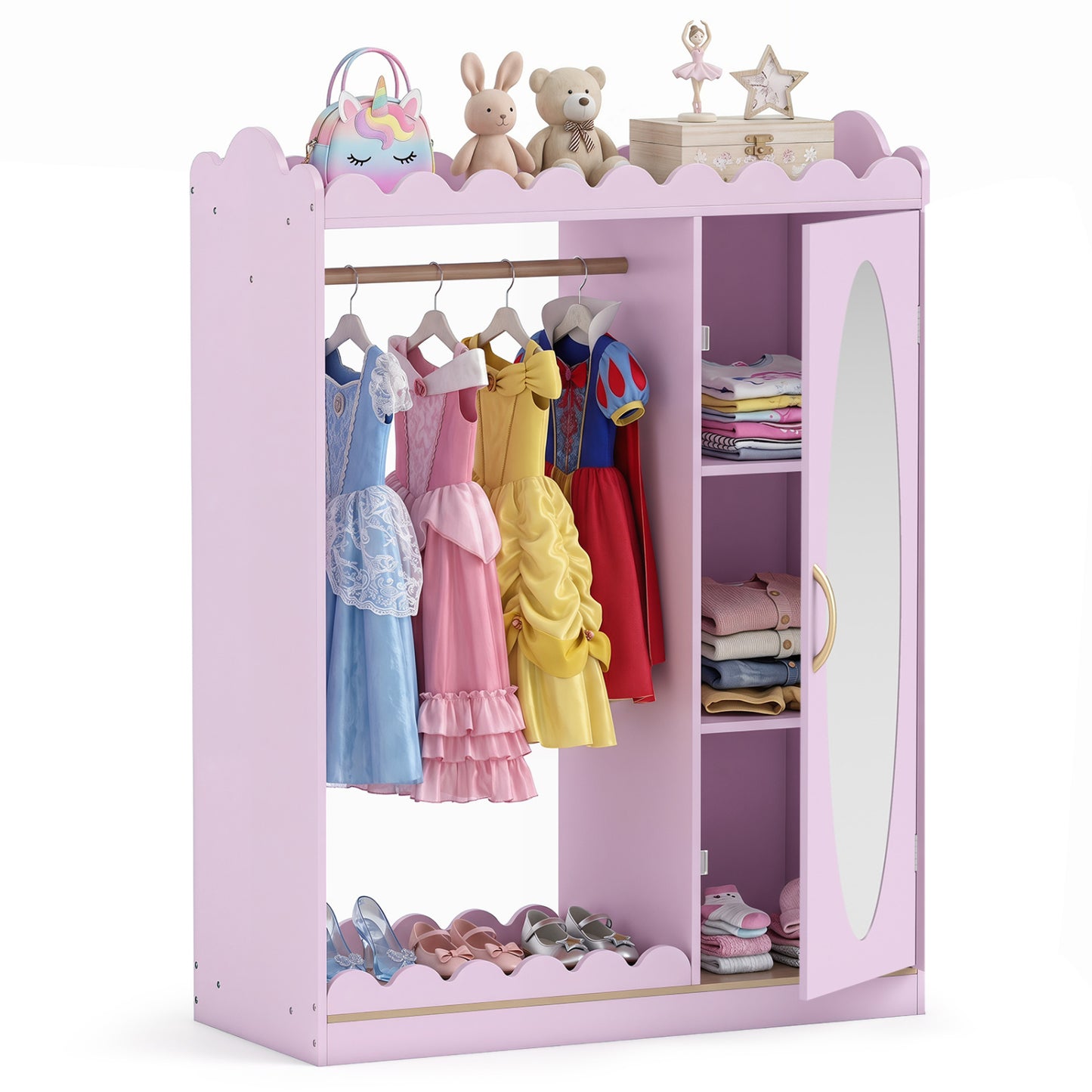 Kids Dress Up Storage with Mirror Door Cabinet, Pink