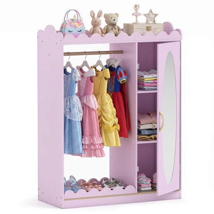 Kids Dress Up Storage with Mirror Door Cabinet, Pink