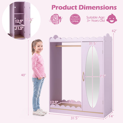 Kids Dress Up Storage with Mirror Door Cabinet, Pink