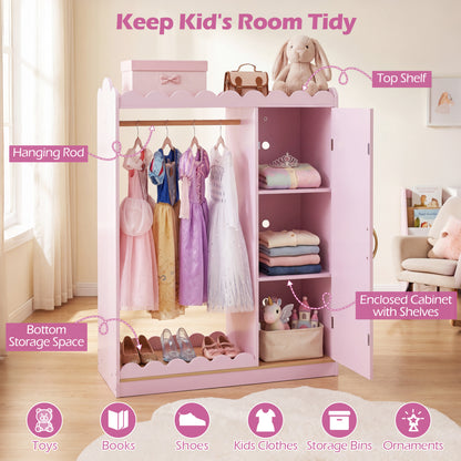 Kids Dress Up Storage with Mirror Door Cabinet, Pink