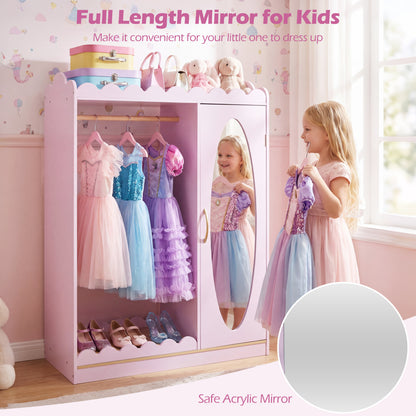 Kids Dress Up Storage with Mirror Door Cabinet, Pink