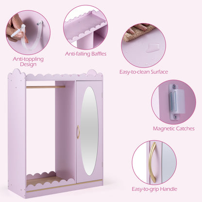 Kids Dress Up Storage with Mirror Door Cabinet, Pink
