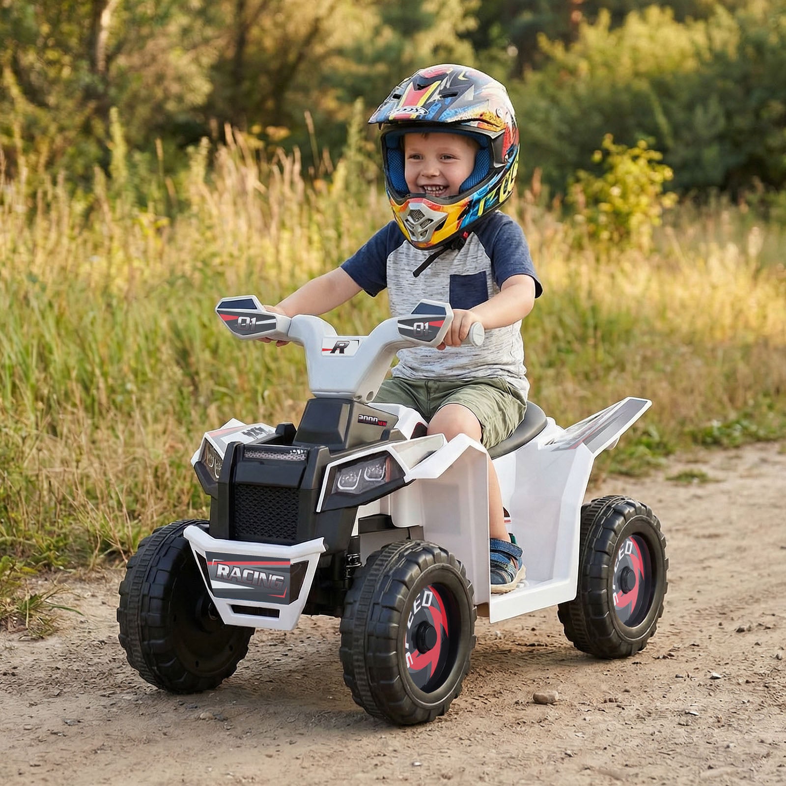 6V Kids Electric ATV Quad Car, With Detachable Trailer, White Powered Ride On Toys at Gallery Canada