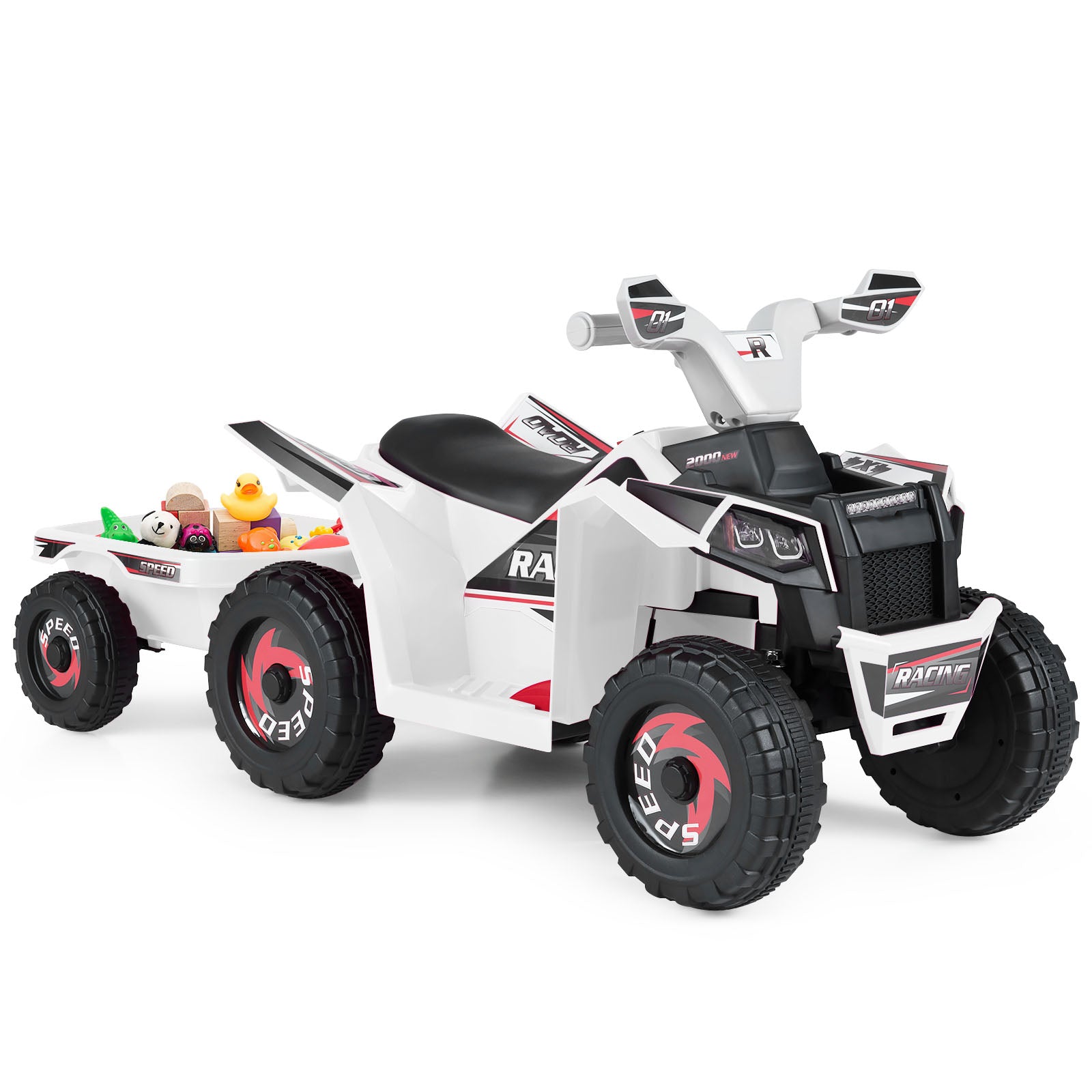 6V Kids Electric ATV Quad Car, With Detachable Trailer, White Powered Ride On Toys at Gallery Canada