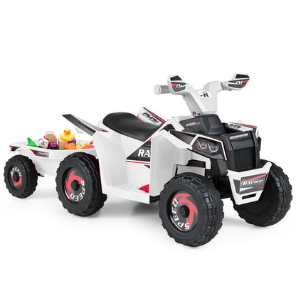 6V Kids Electric ATV Quad Car, With Detachable Trailer, White Powered Ride On Toys at Gallery Canada