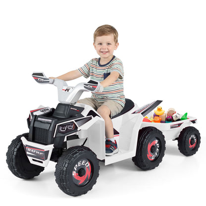 6V Kids Electric ATV Quad Car, With Detachable Trailer, White Powered Ride On Toys at Gallery Canada