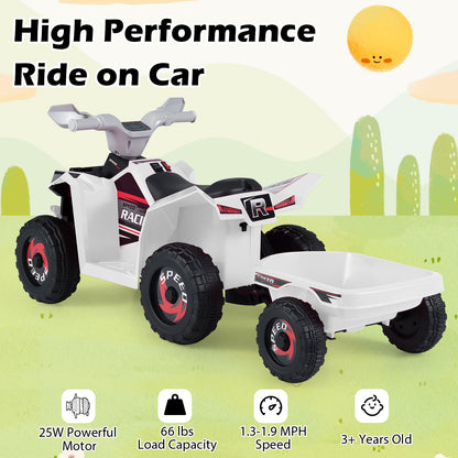 6V Kids Electric ATV Quad Car, With Detachable Trailer, White Powered Ride On Toys at Gallery Canada