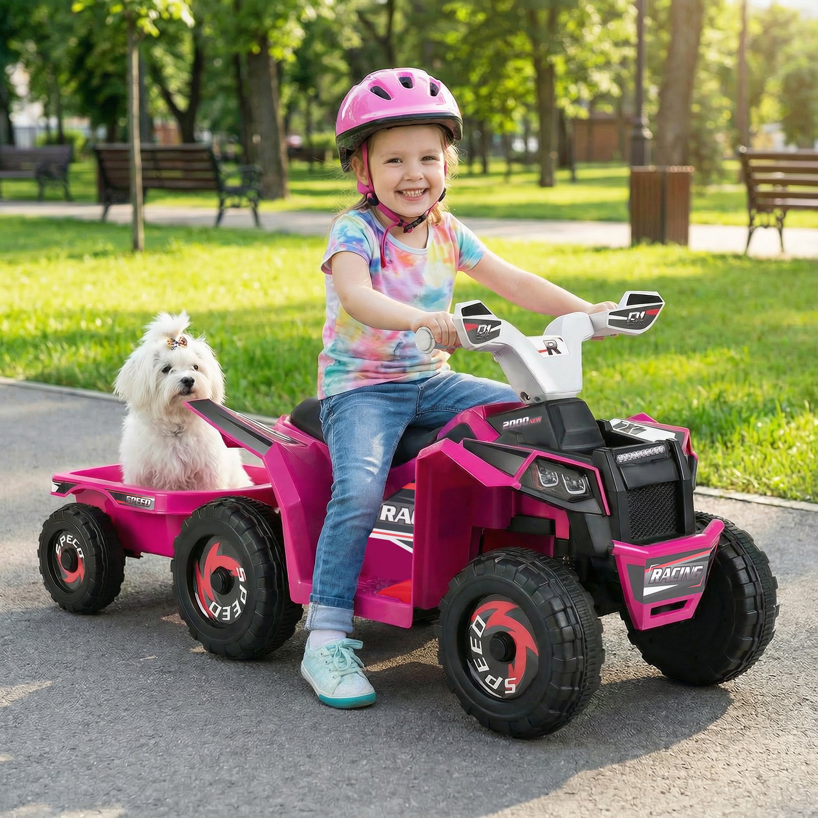 6V Kids Electric ATV Quad Car With Detachable Trailer, Red Powered Ride On Toys at Gallery Canada