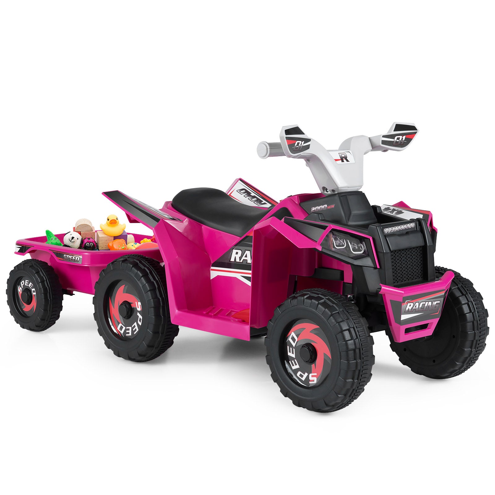 6V Kids Electric ATV Quad Car With Detachable Trailer, Red Powered Ride On Toys Red at Gallery Canada