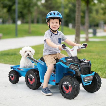 6V Kids Electric ATV Quad Car, Detachable Trailer, Navy Powered Ride On Toys at Gallery Canada