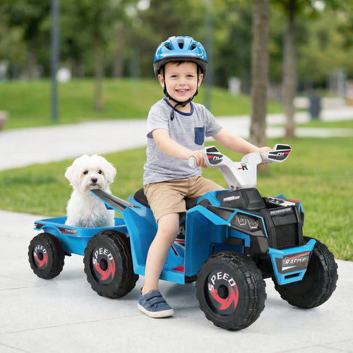 6V Kids Electric ATV Quad Car, Detachable Trailer, Navy