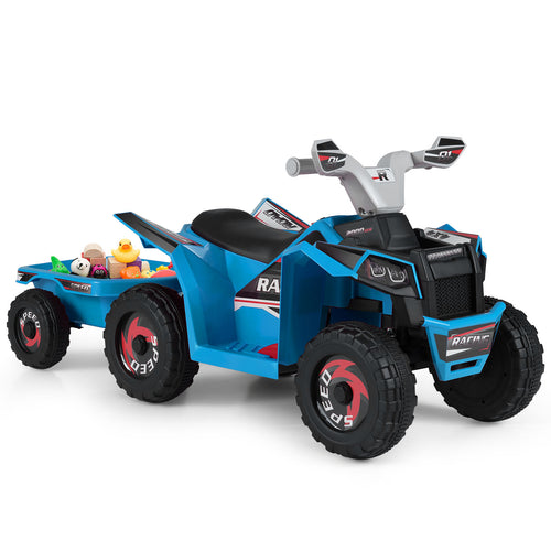 6V Kids Electric ATV Quad Car, Detachable Trailer, Navy
