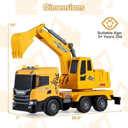 Camion excavateur jouet pour enfants, bras réglable, cabine rotative, jaune