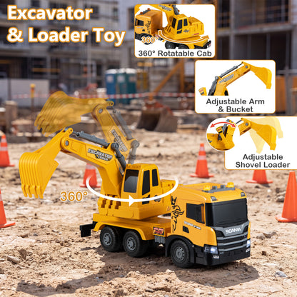 Camion excavateur jouet pour enfants, bras réglable, cabine rotative, jaune