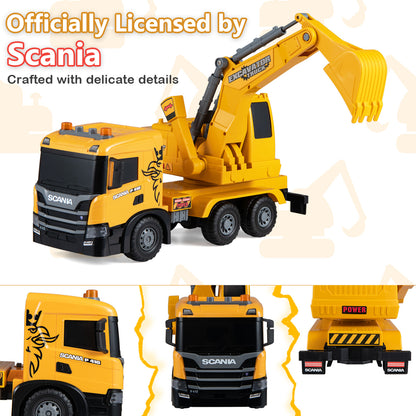 Camion excavateur jouet pour enfants, bras réglable, cabine rotative, jaune