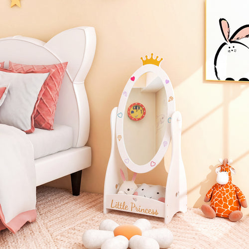 Full Length Mirror For Kids, 360 Rotatable, White