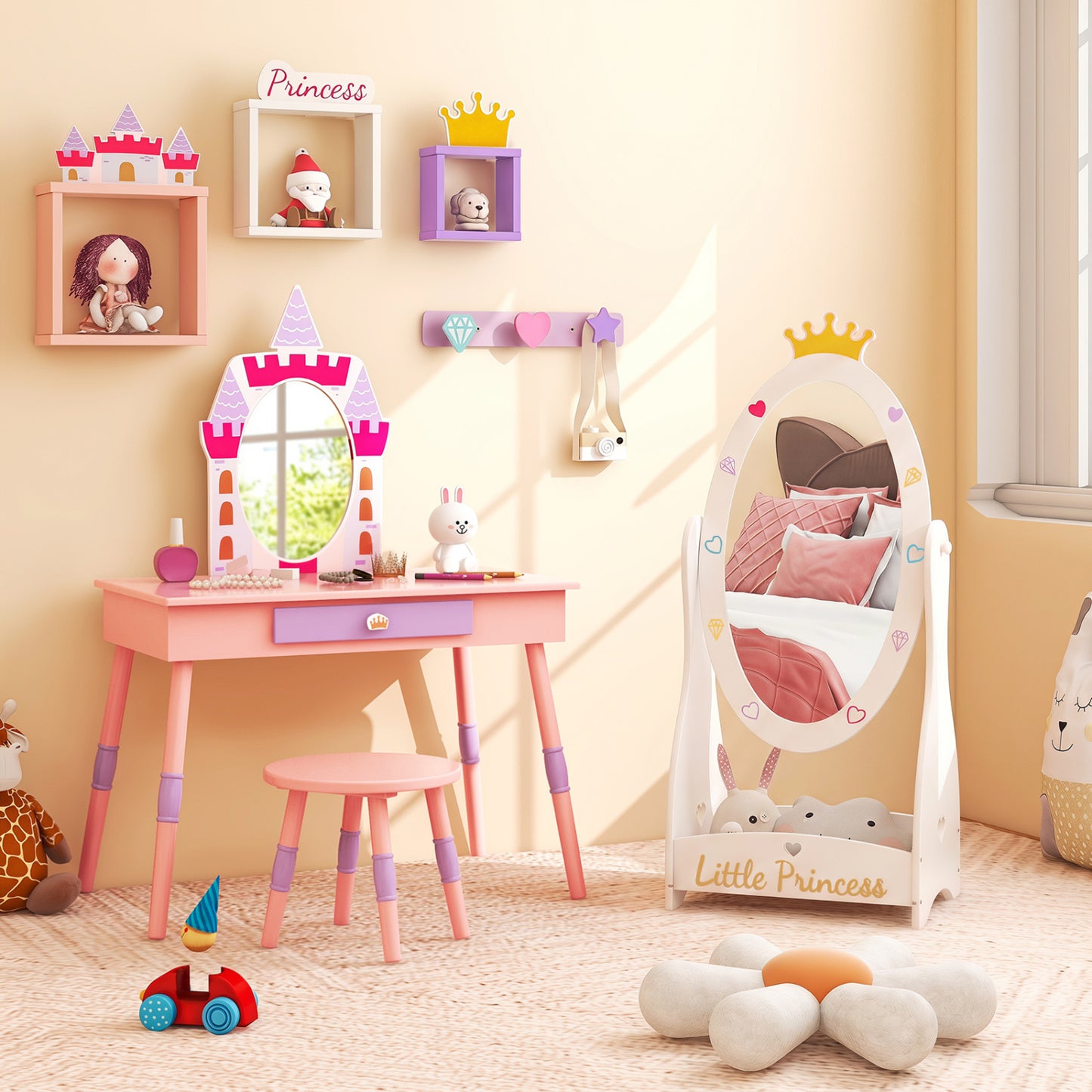 Full Length Mirror For Kids, 360 Rotatable, White