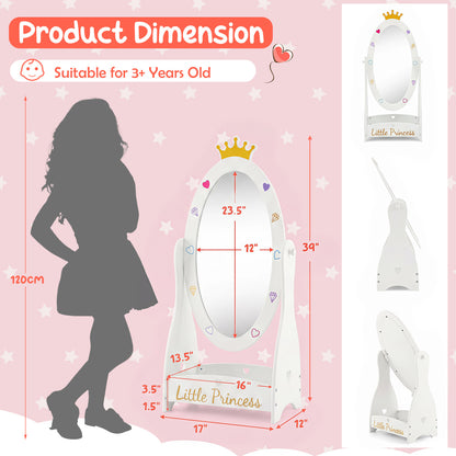 Full Length Mirror For Kids, 360 Rotatable, White