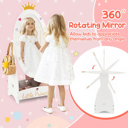 Full Length Mirror For Kids, 360 Rotatable, White