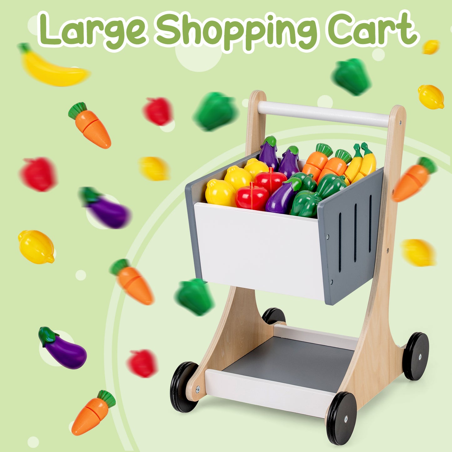 Kids Grocery Store Playset Wooden Pretend Play Supermarket with Shopping Cart, Gray Play Tents & Playhouse at Gallery Canada