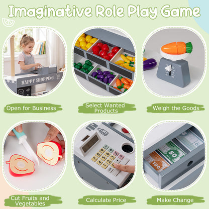 Kids Grocery Store Playset Wooden Pretend Play Supermarket with Shopping Cart, Gray Play Tents & Playhouse at Gallery Canada