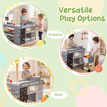 Kids Grocery Store Playset Wooden Pretend Play Supermarket with Shopping Cart, Gray Play Tents & Playhouse at Gallery Canada