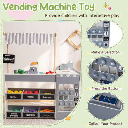 Kids Grocery Store Playset Wooden Pretend Play Supermarket with Shopping Cart, Gray Play Tents & Playhouse at Gallery Canada