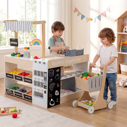 Kids Grocery Store Playset Wooden Pretend Play Supermarket with Shopping Cart, Natural Play Tents & Playhouse at Gallery Canada
