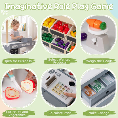 Kids Grocery Store Playset Wooden Pretend Play Supermarket with Shopping Cart, Natural Play Tents & Playhouse at Gallery Canada