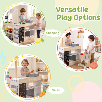 Kids Grocery Store Playset Wooden Pretend Play Supermarket with Shopping Cart, Natural Play Tents & Playhouse at Gallery Canada