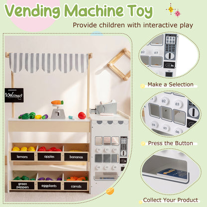 Kids Grocery Store Playset Wooden Pretend Play Supermarket with Shopping Cart, Natural Play Tents & Playhouse at Gallery Canada