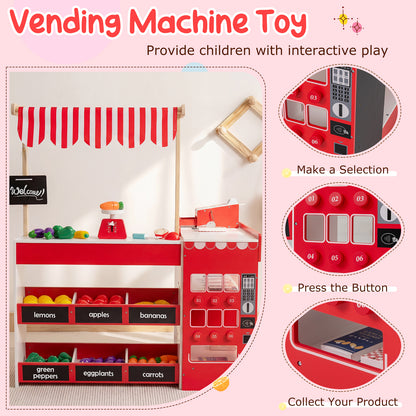 Kids Grocery Store Playset Wooden Pretend Play Supermarket with Shopping Cart, Red Play Tents & Playhouse at Gallery Canada