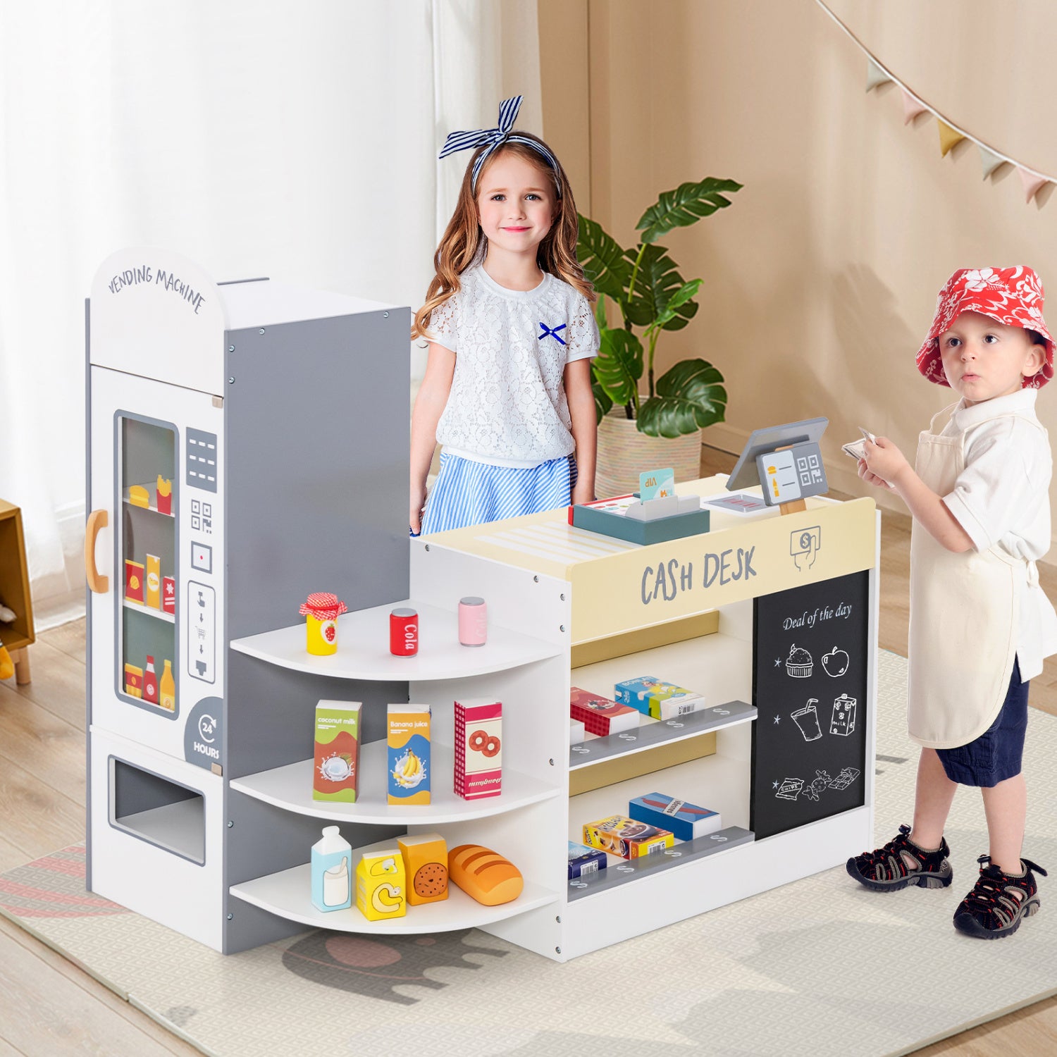 Kids Grocery Store Playset, Cash Register POS Machine, White Play Kitchen Sets at Gallery Canada