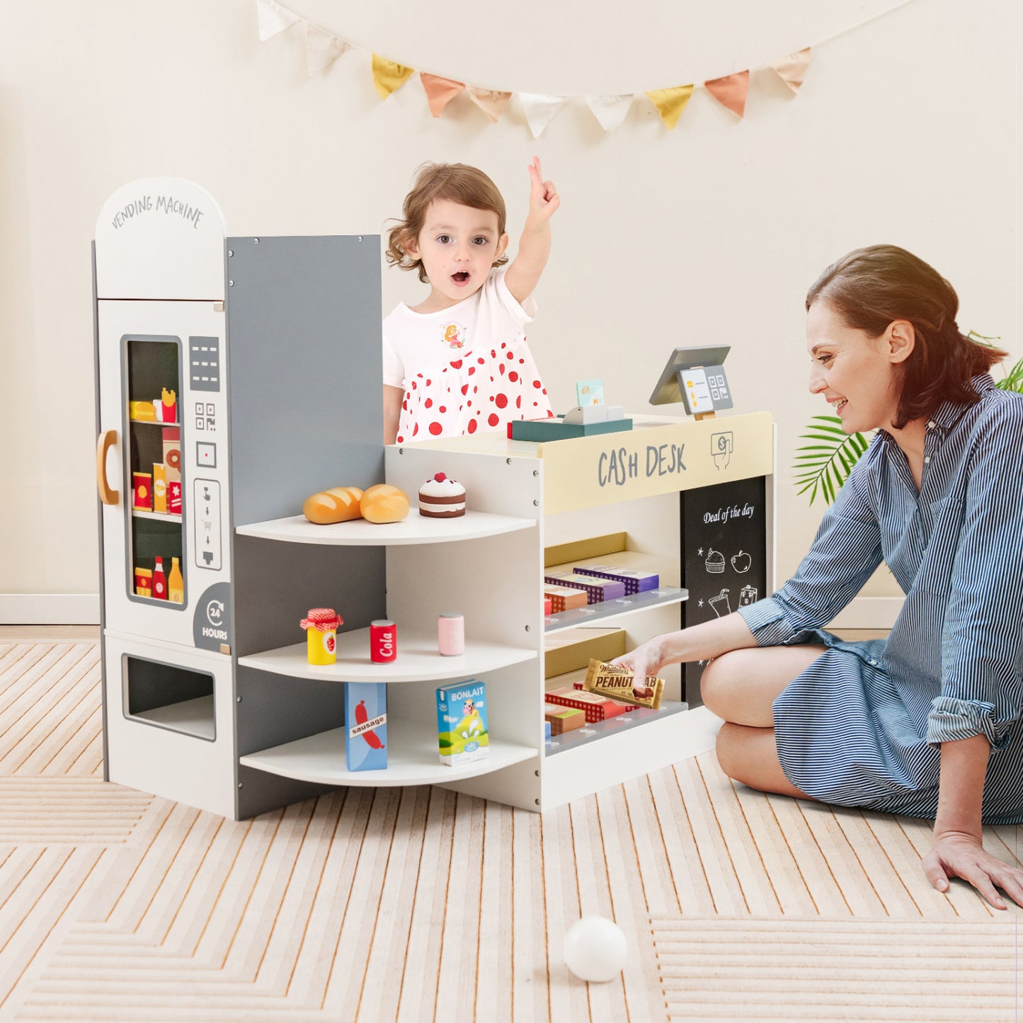 Kids Grocery Store Playset, Cash Register POS Machine, White Play Kitchen Sets at Gallery Canada