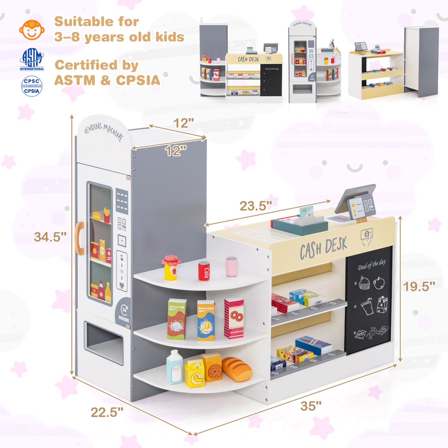 Kids Grocery Store Playset, Cash Register POS Machine, White Play Kitchen Sets at Gallery Canada