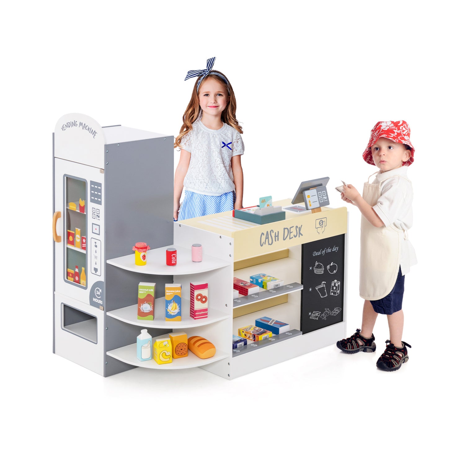 Kids Grocery Store Playset, Cash Register POS Machine, White Play Kitchen Sets at Gallery Canada