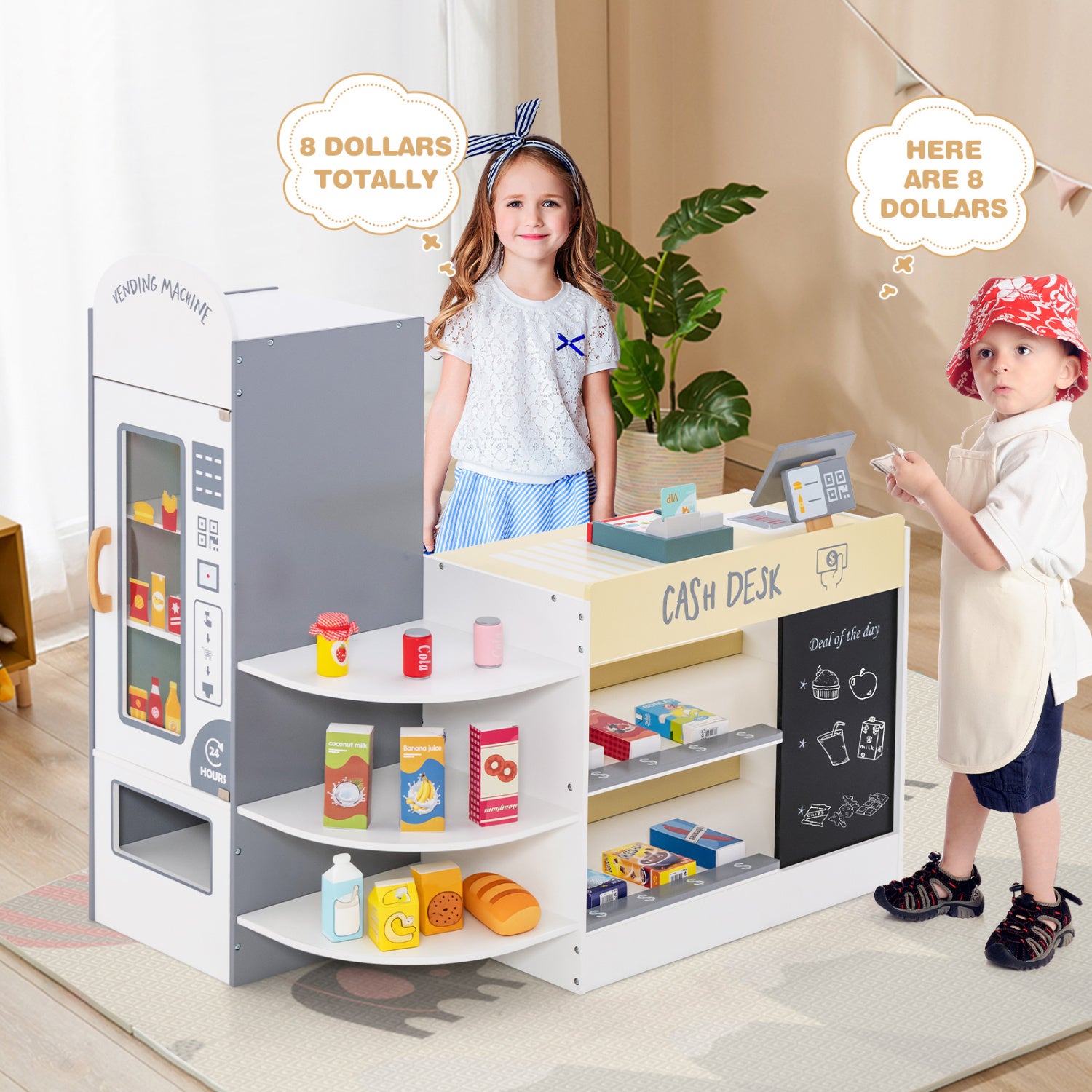 Kids Grocery Store Playset, Cash Register POS Machine, White Play Kitchen Sets at Gallery Canada
