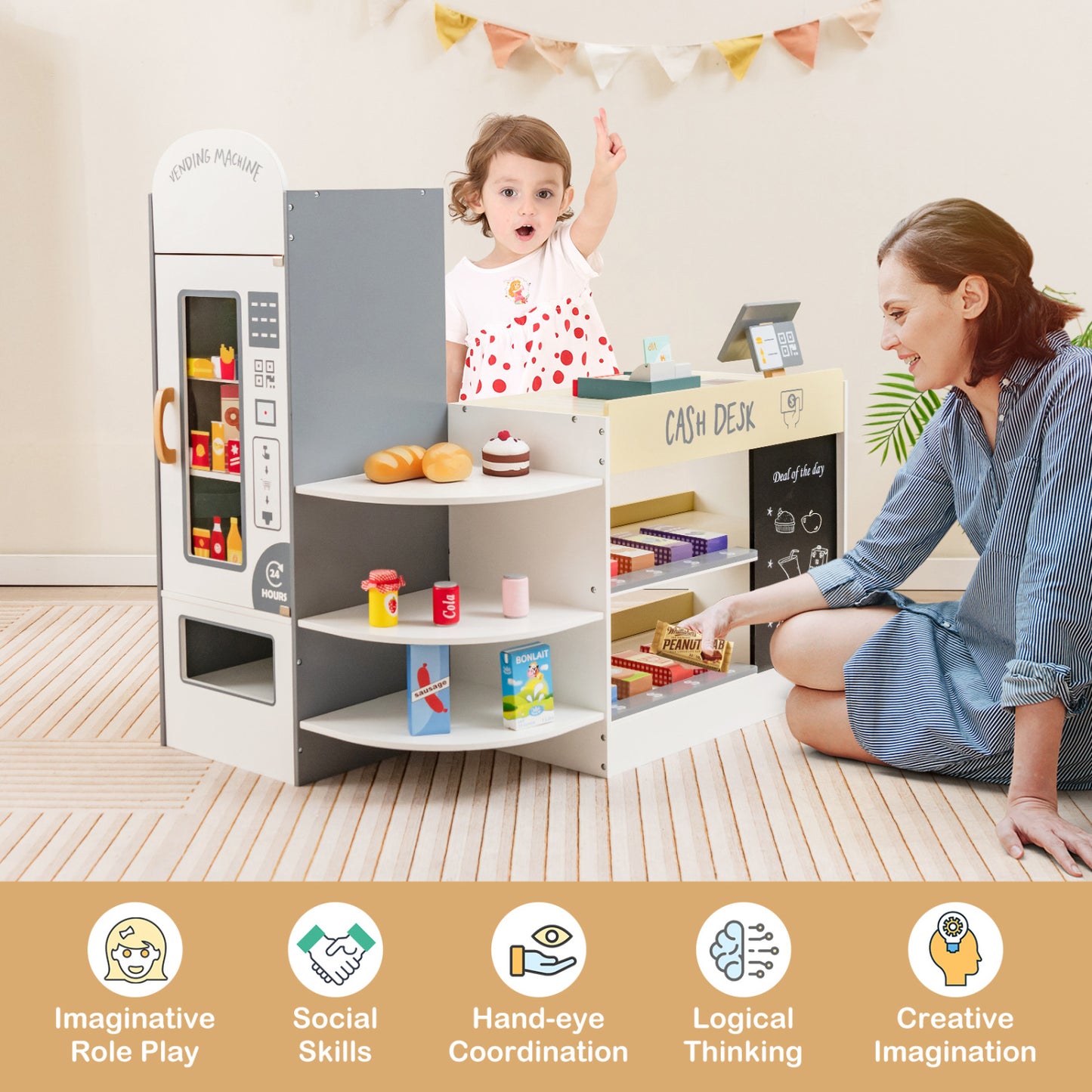 Kids Grocery Store Playset, Cash Register POS Machine, White Play Kitchen Sets at Gallery Canada