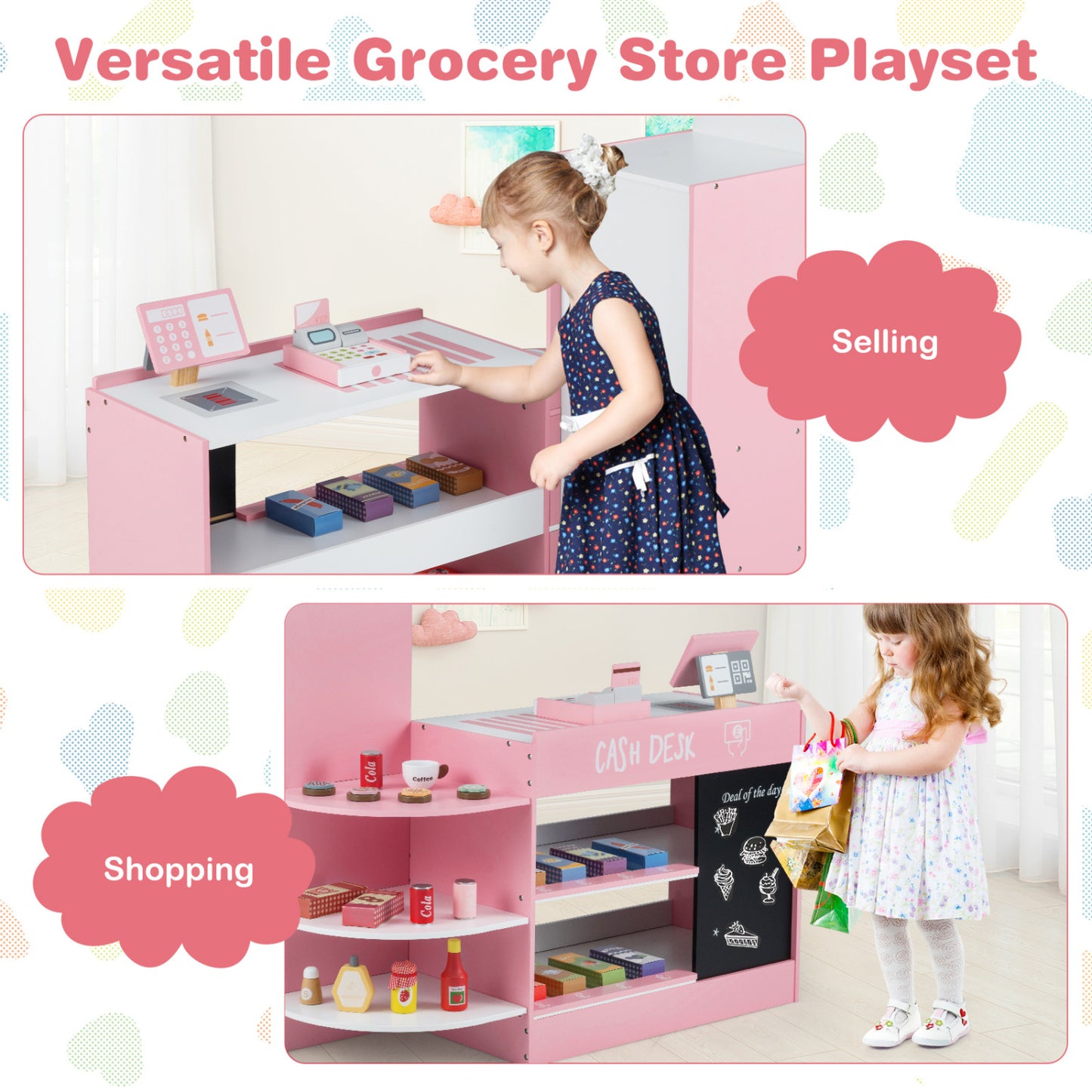 Kids Grocery Store Playset, Pink