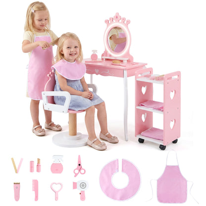 Kids Hair Salon Play Set, LED Mirror, Wooden Station, Pink Kids Vanities at Gallery Canada