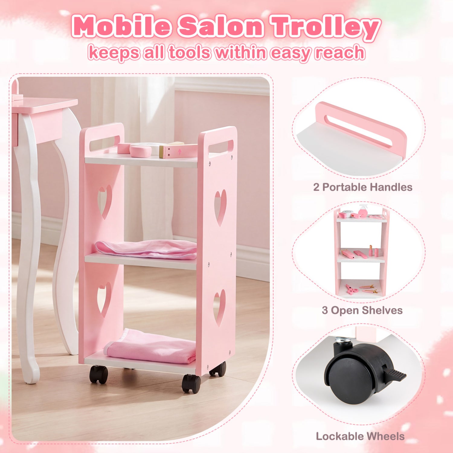 Kids Hair Salon Play Set, LED Mirror, Wooden Station, Pink Kids Vanities at Gallery Canada