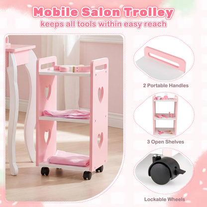 Kids Hair Salon Play Set, LED Mirror, Wooden Station, Pink Kids Vanities at Gallery Canada