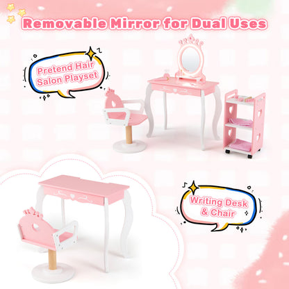 Kids Hair Salon Play Set, LED Mirror, Wooden Station, Pink Kids Vanities at Gallery Canada