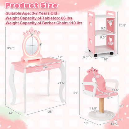 Kids Hair Salon Play Set, LED Mirror, Wooden Station, Pink Kids Vanities at Gallery Canada