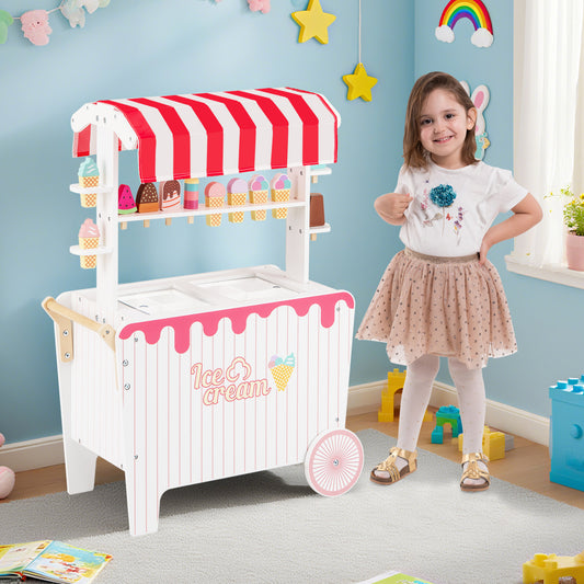 Kids Ice Cream Cart Playset with Display Rack and Accessories, Red Play Kitchen Sets Red at Gallery Canada